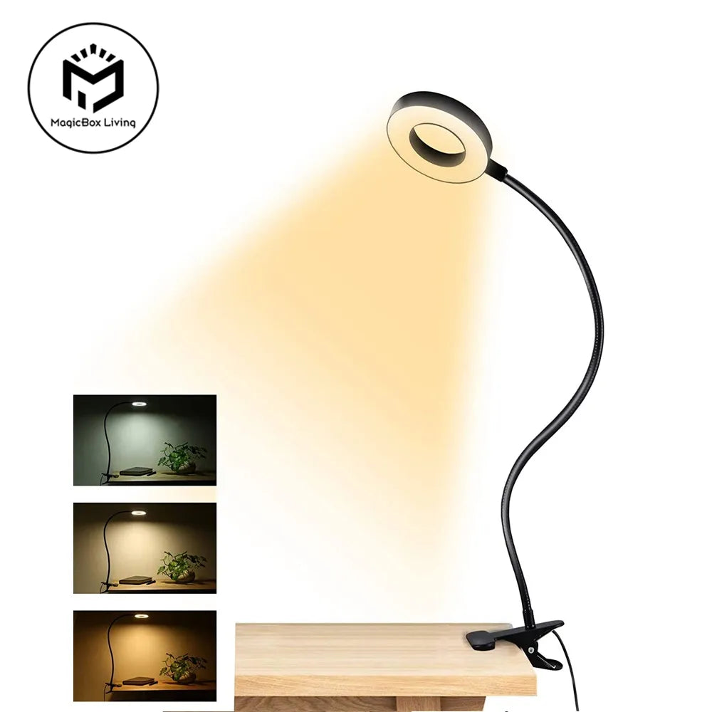 48 LEDs Clip on Desk Lamp 360°Flexible Gooseneck Reading Table Light Eye-Caring USB Clamp Books Night Light Study Reading Light