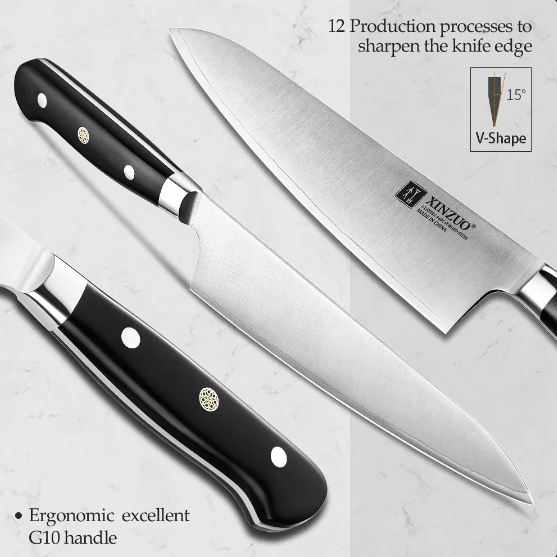 210mm Chef Knife 3 Layer 440C Core Clad Steel Kitchen Knives Stainless Steel Sharp Butchers Gyutou Knife with G10 Handle