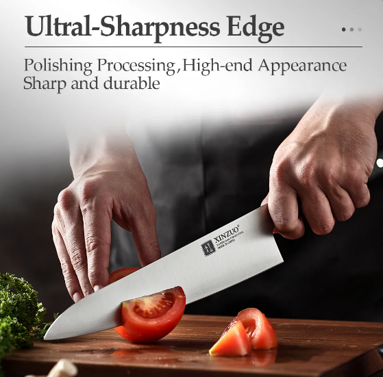 210mm Chef Knife 3 Layer 440C Core Clad Steel Kitchen Knives Stainless Steel Sharp Butchers Gyutou Knife with G10 Handle