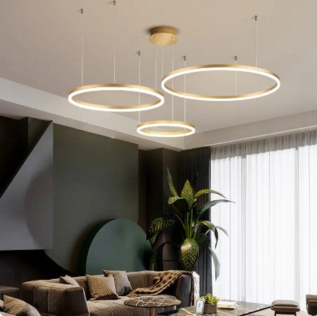 2023 Modern Led Chandelier Home Lighting Brushed Rings Ceiling Mounted Chandelier Lighting Hanging Lamp Gold&Coffee color