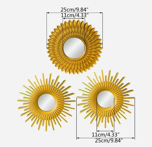 Gold Mirrors for Wall Decor Set of 3 Hanging Ornament Art Crafts Supplies for Home Bedroom Bathroom