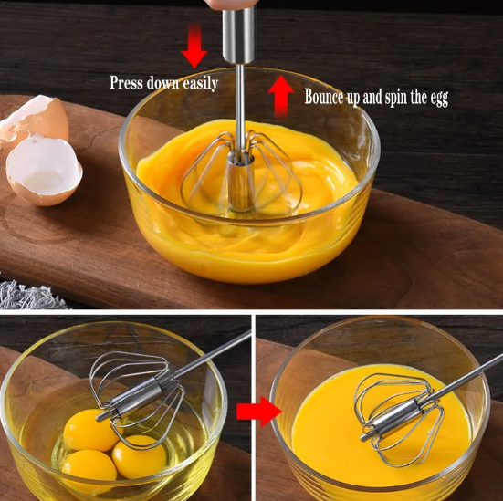 Hand Pressure Egg Beater Stainless Steel Kitchen Accessories Tools Self Turning Whisk Mixer