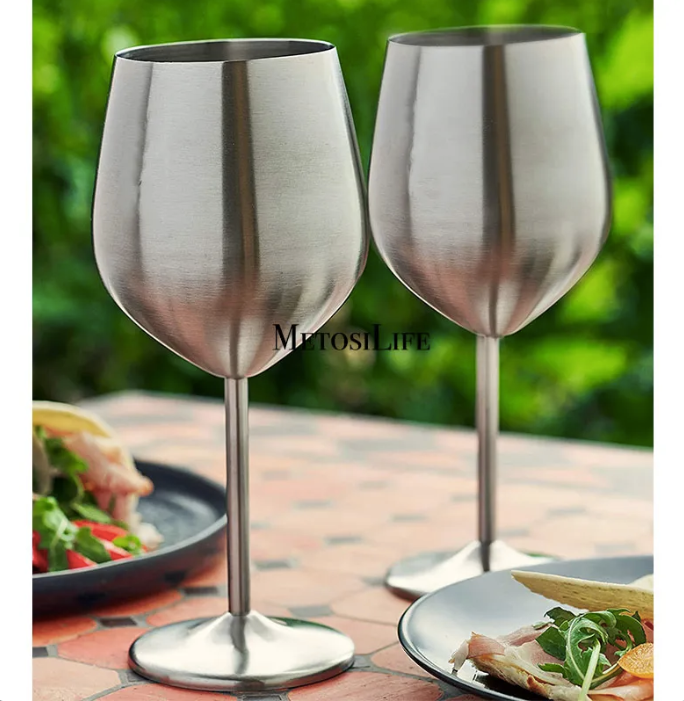 Stemmed Stainless Steel Wine Glasses 18 OZ Unbreakable Goblets Elegant Drinkware for Champagne and Cocktails