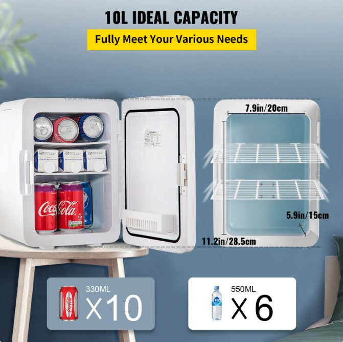 10L Mini Fridge Car Refrigerator Portable Freezer Cooler and Warmer Storing Skincare Cosmetic Food Drink for Home Car Use